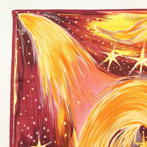 HERMES Carre 90 Scarf ""FEUX DU CIEL"" Silk Yellow Auth - Picture 13 of 16